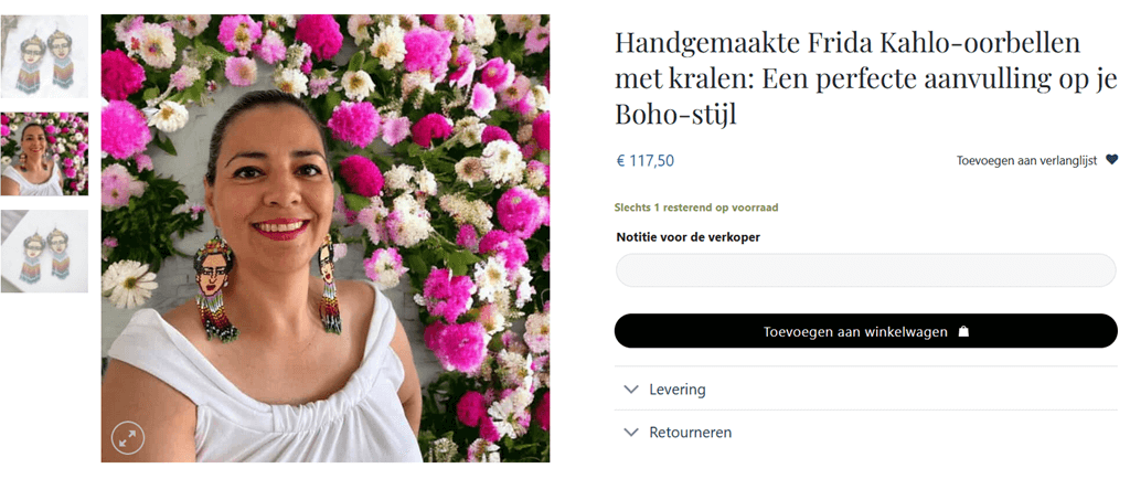 Fotografeert met haar handgemaakte oorbellen